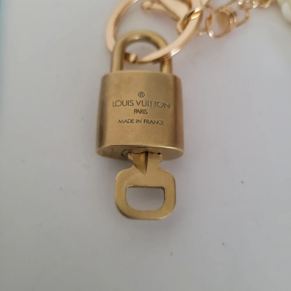 Louis Vuitton Authentic Padlock 311 Key Red Rhinestone Purse Pearl Bag Charm